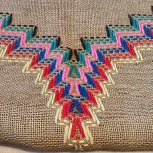 Hand Crocheted Burlap Native Ethnic Design Table Cloth Rug Wall Hanger Fringed